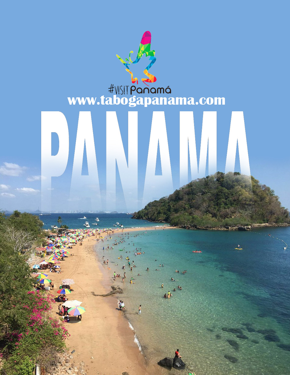 Volante promocional “Visit Panamá” con la playa de Taboga