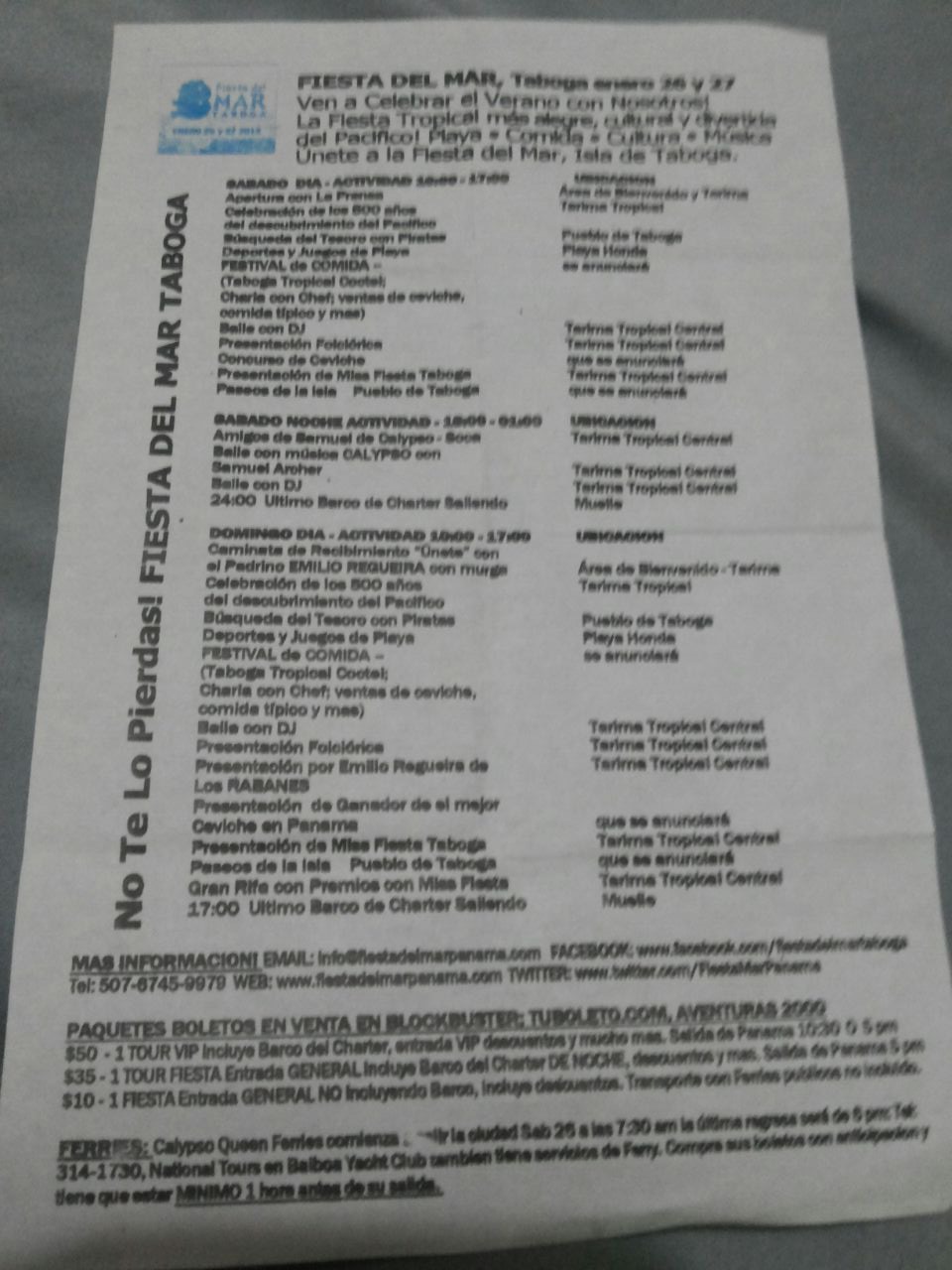 Printed program from a past edition of Taboga’s Sea Fair